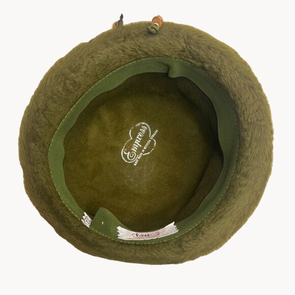 Vintage 60s Green Angora Blend Empress Hat Roller Cap West Germany Hess Bros - Picture 7 of 12